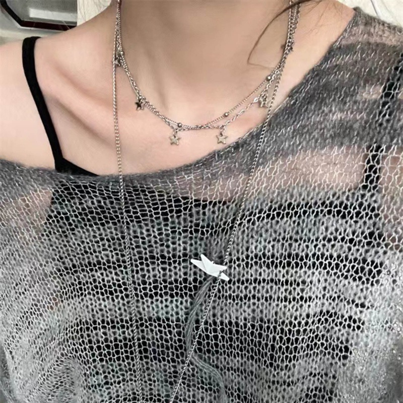 Coo Hai Lớp Ngôi Sao Đính Hạt Dây Chuyền Vòng Cổ Chất Liệu Hợp Kim Thanh Lịch Cổ Mặt Dây Chuyền Ngôi Sao Choker Thích Hợp Cho Tiệc Hàng Ngày