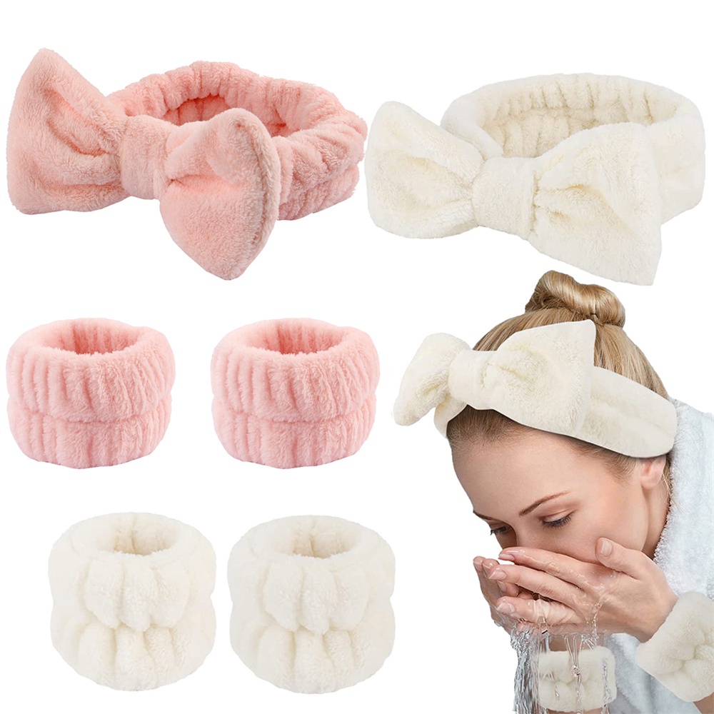 Ảnh Bộ 3 Băng Đô Lông Cừu San Hô Thấm Hút Nước Tiện Dụng Rửa Mặt / Cổ Tay 2