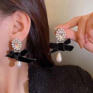 MEOWU Bông Tai Trái Tim Nơ Đen Phong Cách Hàn Quốc Độc Đáo Sang Trọng Thời Trang Cho Nữ