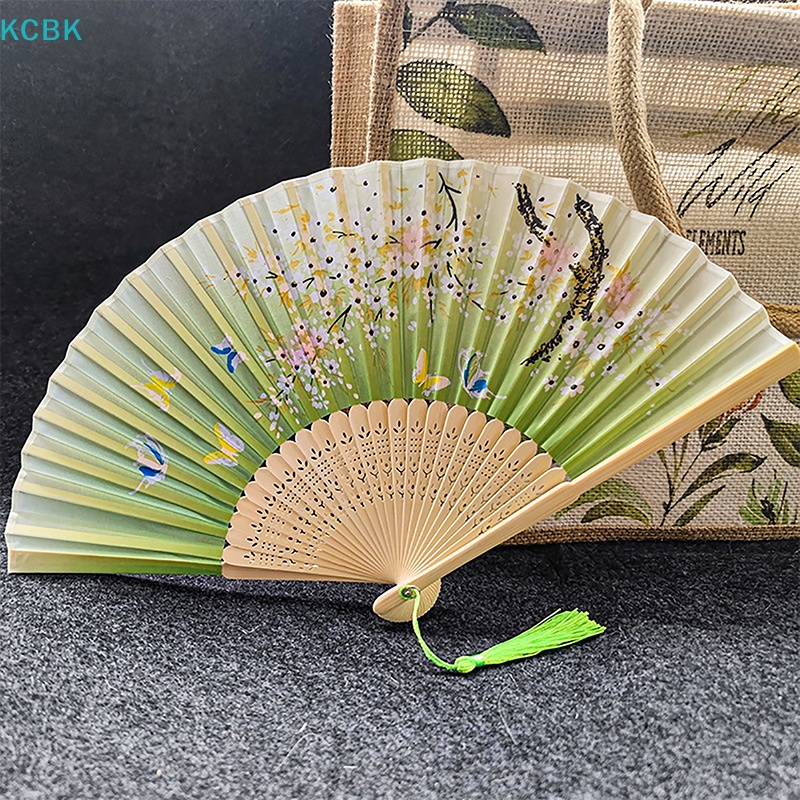 Kc phong cách cổ điển quạt gấp lụa trung quốc nhật bản hoa văn nghệ thuật thủ công quà tặng trang trí nội thất đồ trang trí khiêu vũ quạt tay bk
