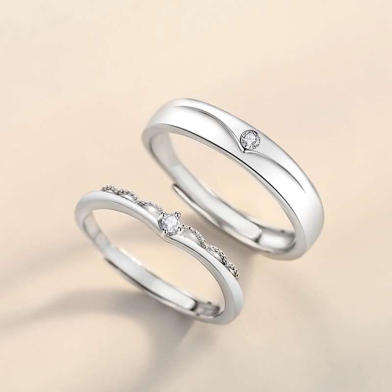 Nhẫn Đôi Mạ Bạc 925 Hình Vương Miện Công Chúa Và Hoàng Tử