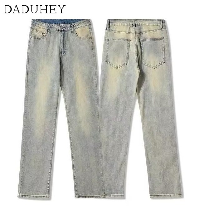 Ảnh DaDuHey New American Ins High Street Retro Stretch Jeans Niche High Waist Straight Pants Large Size Trousers 3