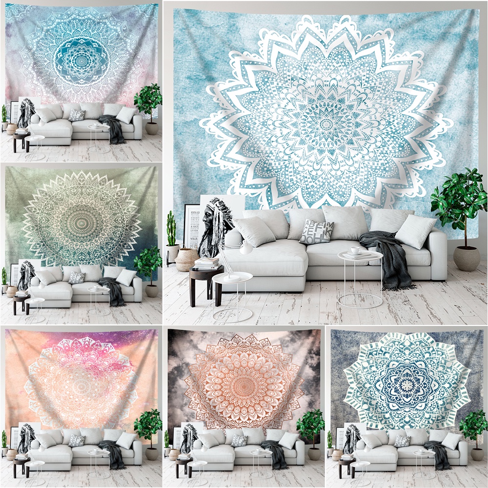 Thảm Treo Tường Bằng Polyester Họa Tiết Mandala Kèm Kẹp Trang Trí Nội Thất