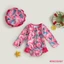 Mgg-toddler Girl Rash Guard Đồ bơi, Bộ đồ tắm dài tay in hình dâu tây + Mũ chống nắng