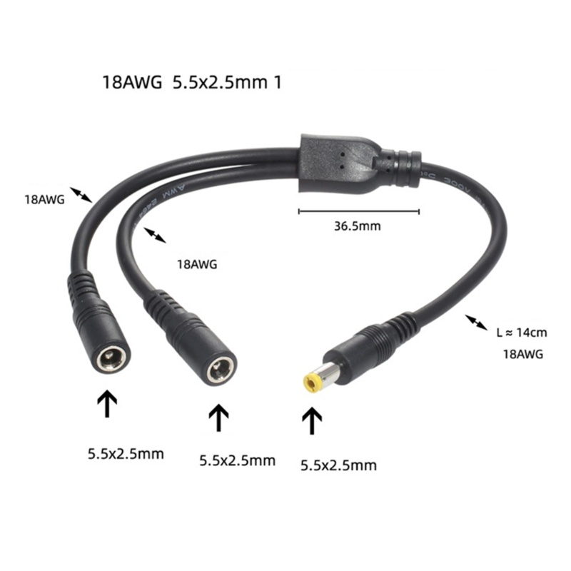 [3C] Cáp chia DC Y 1 Cáp chuyển đổi nguồn DC nam sang 2 cái 5.5x2.1mm / 5.5x2.5mm cho Bộ định tuyến máy ảnh quan sát