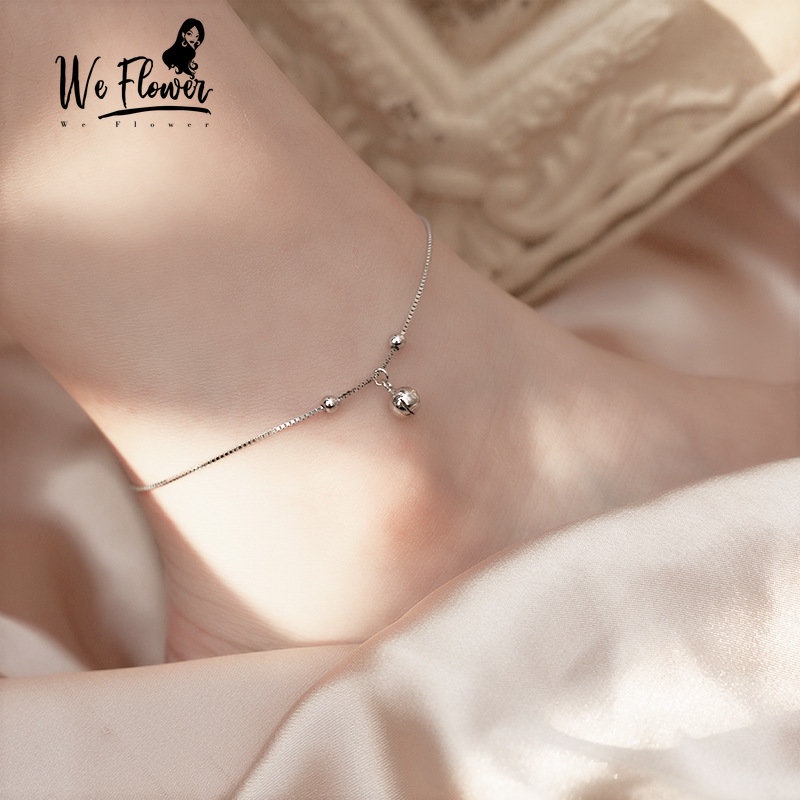 WeFlower Lắc Chân Mạ Bạc 925 Đính Chuông Nhỏ Xinh Xắn Thời Trang Đi Biển Phong Cách Hàn Quốc