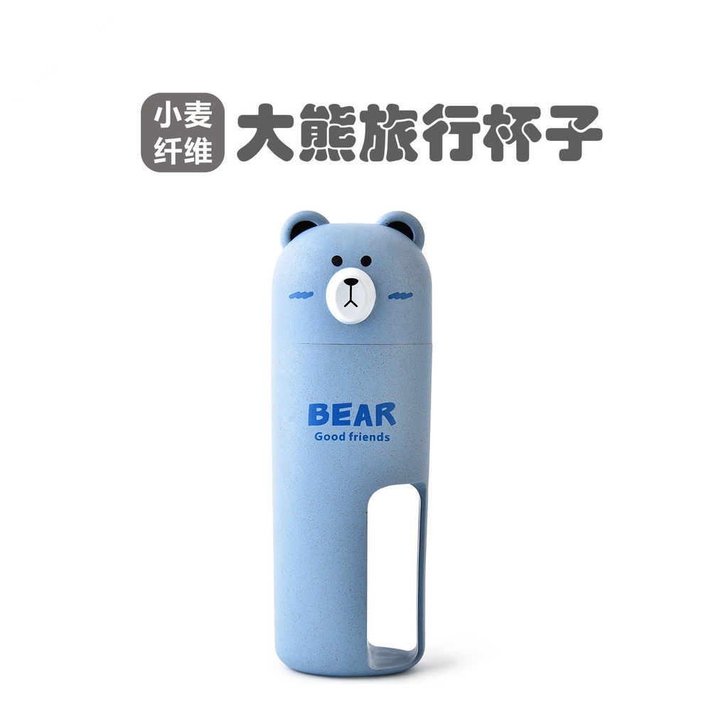 Cốc Du Lịch Gấu Lớn Du Lịch Di Động Cốc Đơn Rơm Lúa Mì Hoạt Hình Bàn Chải Đánh Răng Kem Đánh Răng Lưu Trữ Cốc Du Lịch Ngoài Trời Bộ