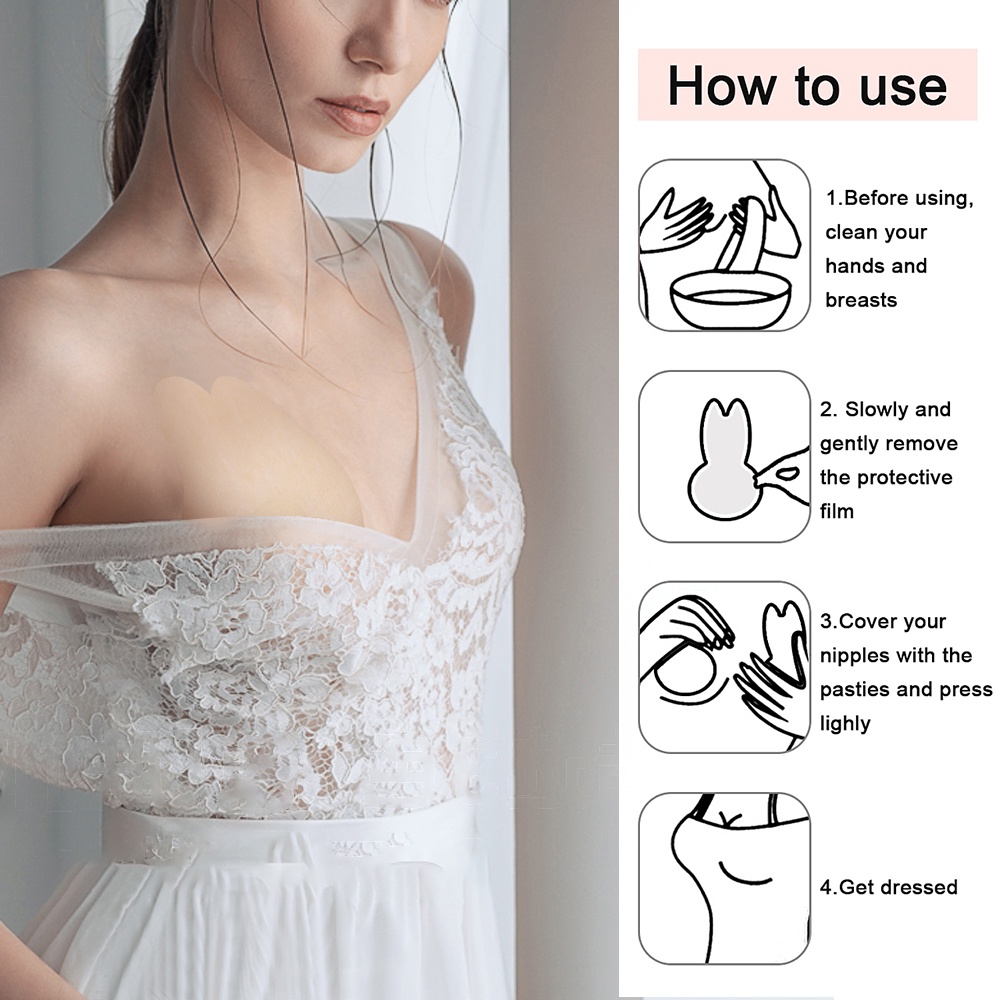 Miếng Dán Ngực Bằng Vải Không Dệt Siêu Mỏng Thoáng Khí Hình Tai Thỏ Cho Đầm Cưới