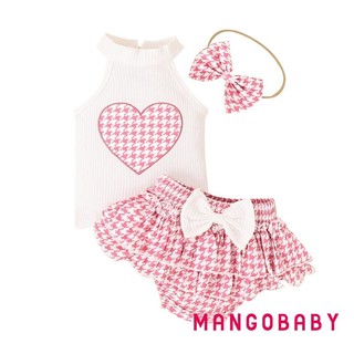 Mgg-baby Girl 3 Bộ Trang Phục Mùa Hè Không Tay Thêu Trái Tim Bộ Quần Áo Trẻ Sơ Sinh