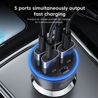 Tẩu Sạc Trên Ô Tô 5 Cổng USB Type C PD QC3.0