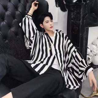 Áo Sơ Mi Tay Dài Dáng Rộng Họa Tiết Kẻ Sọc Thời Trang Hàn Quốc Cho Nam Nữ