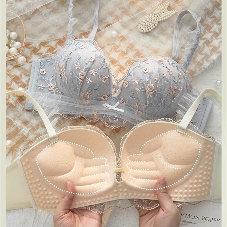 Áo Lót Nâng Ngực Không Gọng Phối Ren Thêu Họa Tiết Size 32-38AB Thời Trang Quyến Rũ Cho Nữ