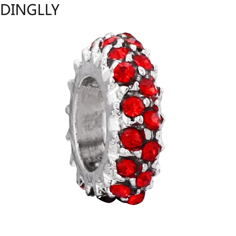 Hạt hợp kim dinglly màu đỏ rhinestone tròn đính cườm quyến rũ phụ kiện làm đồ trang sức tự làm