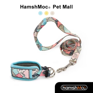 HamshMoc Bộ cổ áo và dây xích phản quang Vòng cổ thú cưng có khóa an toàn chắc chắn Mềm mại bền bỉ cho chó nhỏ vừa lớn