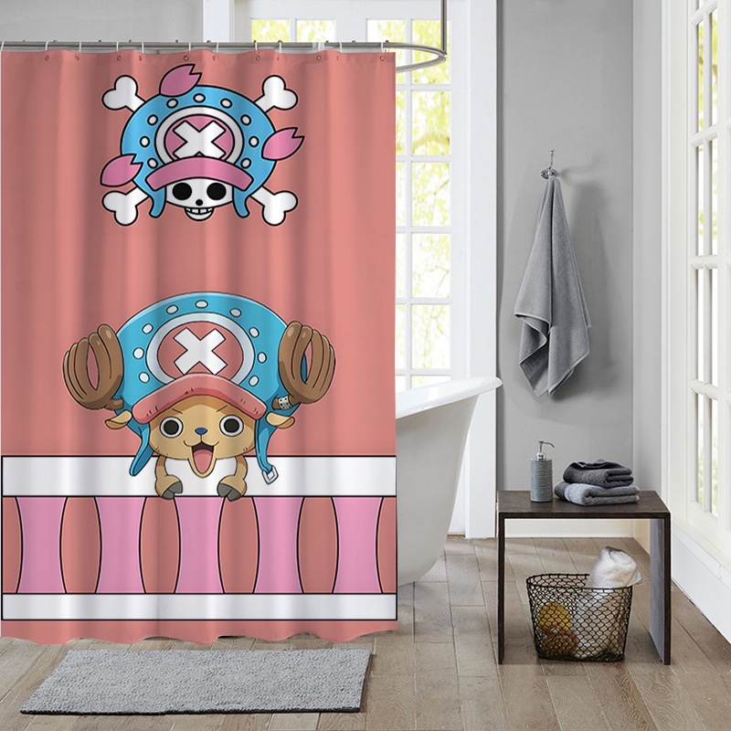 One Piece Monkey D. Luffy Polyester Chống Thấm Nước Màn Tắm Chống Nước Phòng Tắm Trang Trí Màn Tắm Vải Trang Trí Phòng Tắm Bộ 12 Móc
