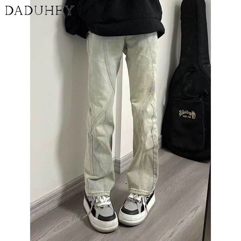 Ảnh Quần jean DADUHEY dài ống thẳng lưng cao size lớn ghép nối phong cách Mỹ niche mới 2