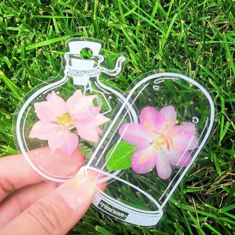 Bộ 20 Miếng Dán Đánh Dấu Trang Sách Trong Suốt Họa Tiết Hoa Khô Xinh Xắn DIY