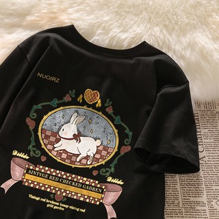 HIIXIIVI Áo Thun Cotton Tay Ngắn Dáng Rộng In Họa Tiết Hoạt Hình Phong Cách Hàn Quốc Thời Trang Mùa Hè
