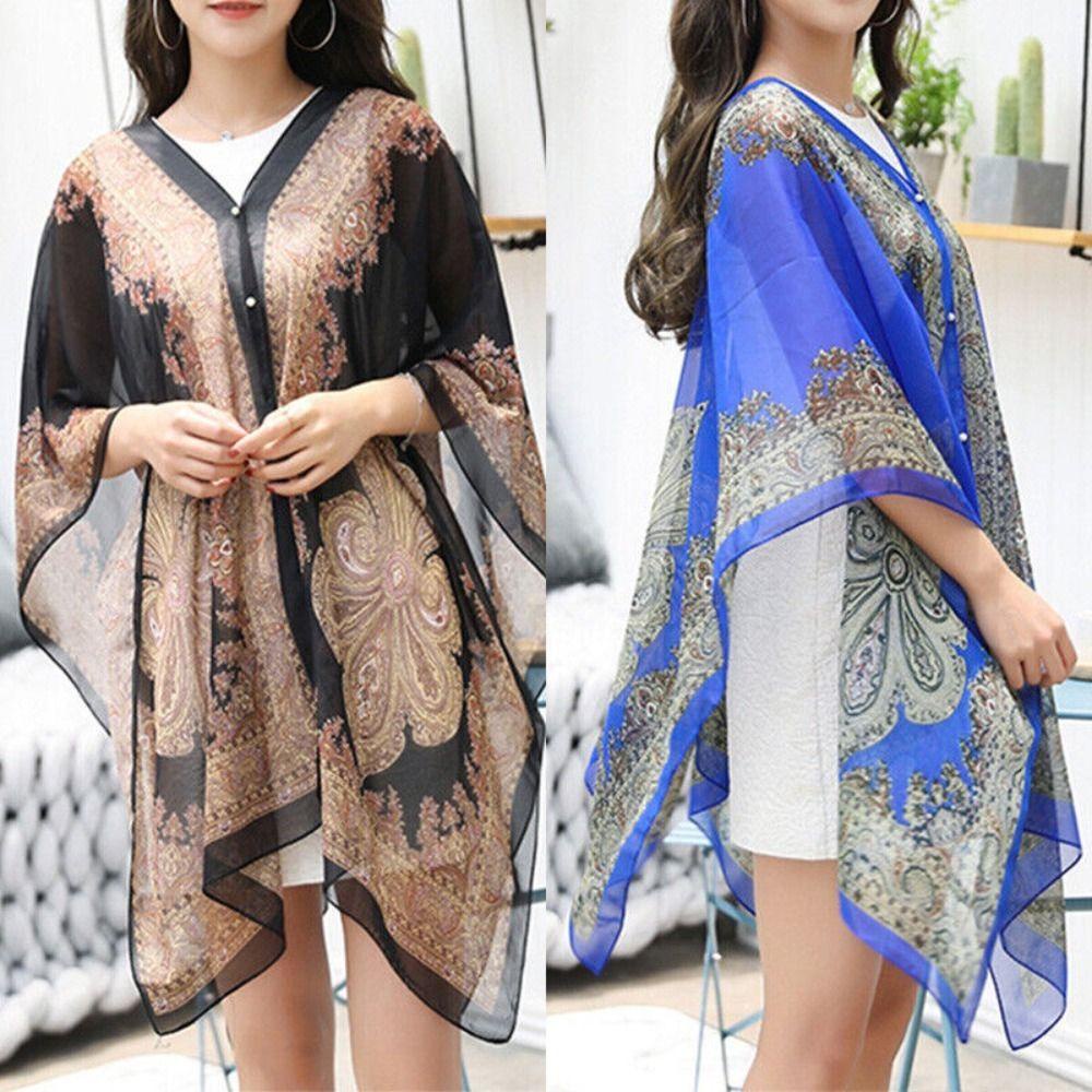 Khăn choàng đi biển BRARAA, Khăn choàng voan một kích thước, Áo thun cổ chữ V Boho thời trang dành cho nữ