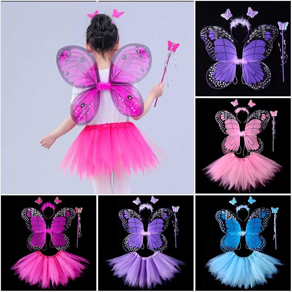 HOBBYIN Đạo cụ trang phục trẻ em, Bộ cánh bướm mô phỏng công chúa, Váy Tutu dễ thương Quà tặng Halloween Băng đô Váy bướm phù hợp với bé gái