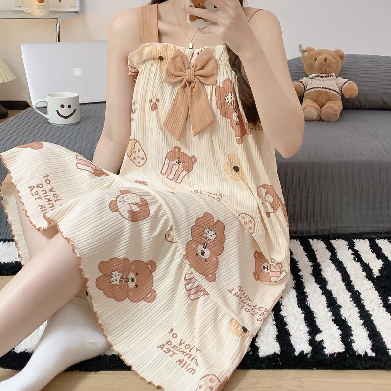 Đầm ngủ cotton tay ngắn phong cách công chúa thời trang mùa hè cho nữ lff0909