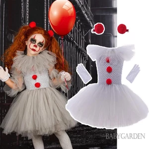 Baga-2-12 tuổi trẻ em cô gái chú hề trang phục vải tuyn trắng váy găng tay kẹp tóc bộ cho halloween party cosplay
