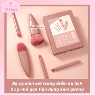 Bộ cọ mini set trang điểm du lịch 5 cọ nhỏ gọn tiện dụng kèm gương RKG
