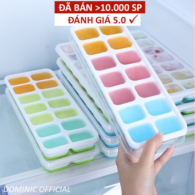 Khay Đá Silicon Có Nắp Đậy 14 Viên, Khay Đựng Đá Tủ Lạnh, Làm Đá Thạch Kem Bảo Quản Chống Mùi Tuyệt Đối