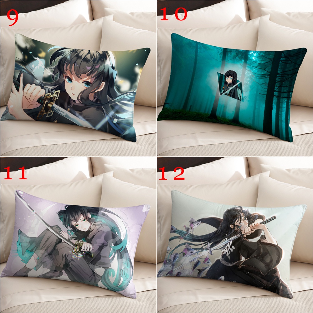 Vỏ Gối Hình Chữ Nhật Một Mặt Bằng Polyester In Họa Tiết Demon Slayer Muichiro Tokito Trang Trí Nhà Cửa (Không Kèm Lõi)