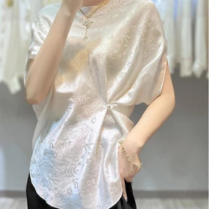 Thiết kế độc đáo Phong cách Trung Quốc Ánh sáng sang trọng Thời trang nữ Áo sơ mi Jacquard trắng xinh xắn