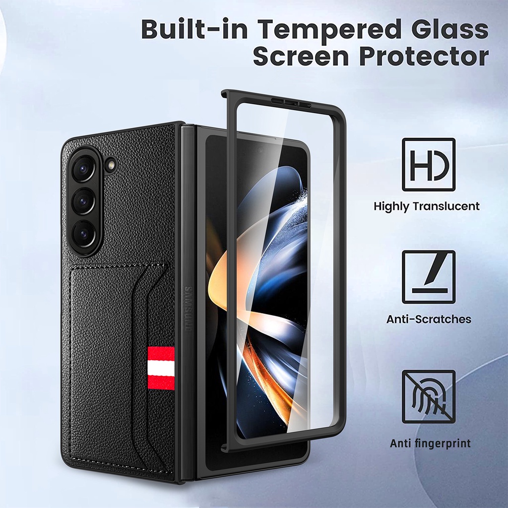 Ốp Điện Thoại Da Clemence Cho Samsung Galaxy Z Fold5 Fold4 Fold6 Fold 5 4 6 5G Có Hộp Đựng Thẻ Chống Rơi