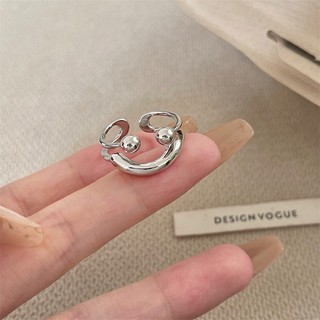 Elegant smooth double-layer nhẫn dự tiệc có thể điều chỉnh phụ nữ màu bạc đơn giản mặt cười mở ngón tay nhẫn kiểu ins hàn quốc đẹp cặp đôi nhẫn cưới trang sức cá tính