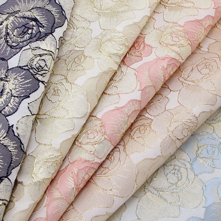 1 Mét Sợi Vàng Lụa Jacquard Vải Hoa Hồng Giảm Vải Thêu Vải Trang Trí Hoa Thổ Cẩm Vải Tự Làm Đầm TJ8146