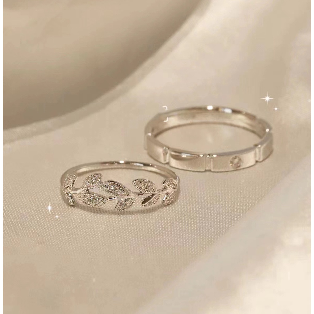 Nhẫn Cặp Mạ Bạc 925 Đính Kim Cương Nhân Tạo Lãng Mạn Thích Hợp Làm Quà Valentine / Cặp Đôi