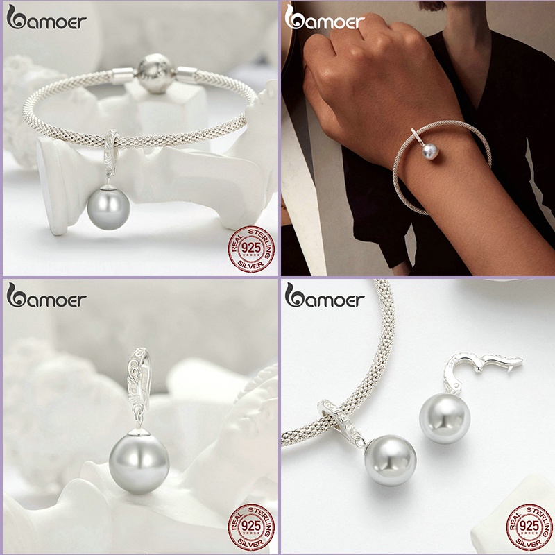Bamoer Hạt Xỏ Lỗ Bằng Bạc 925 Họa Tiết Hoa Và Mây Dùng Để Làm Đồ Trang Sức