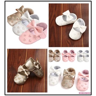 Mg-baby Bé Gái Nơ Moccasin Đế Mềm Cũi Giày Chống Trơn Trượt Prewalker Giày Màu Trơn