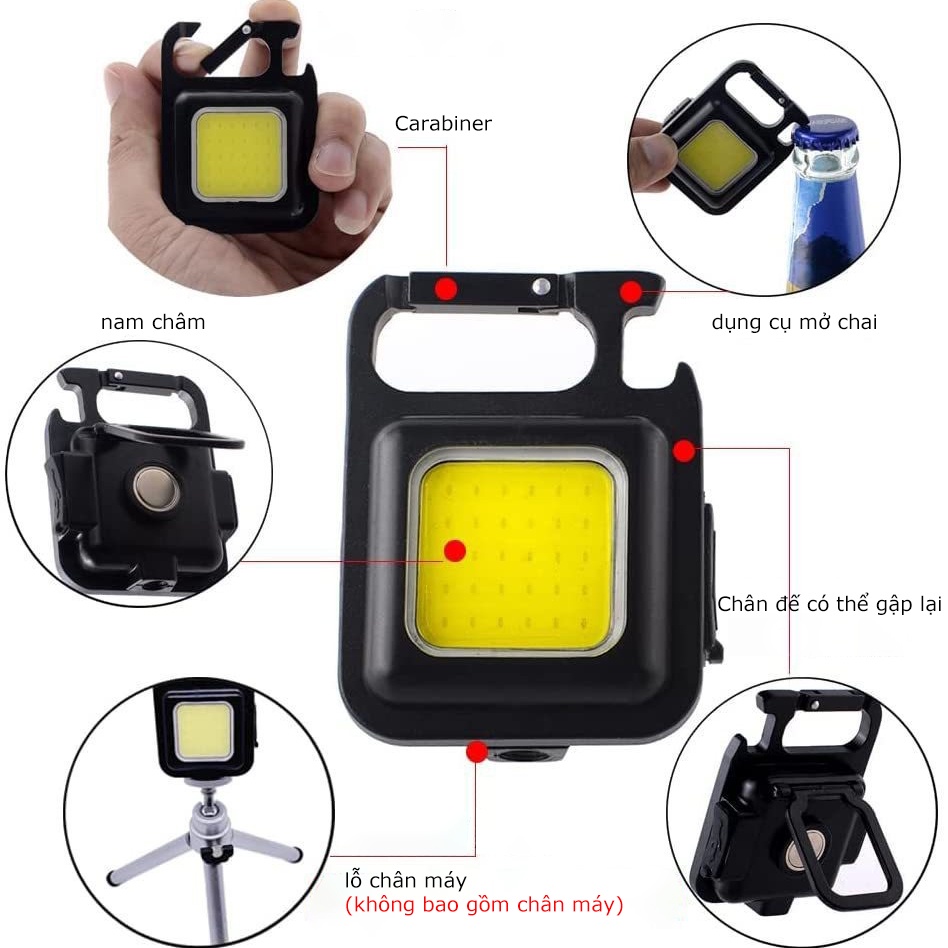 Móc chìa khoá đèn pin LED mini tích hợp mở bia, chống nước, dùng pin sạc, có nam châm đính kèm