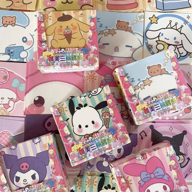 Sanrio Hộp 200 Tờ Giấy Ghi Chú Họa Tiết Hoạt Hình Mymelody Kuromi Pochacco Cinnamoroll Pom Pom