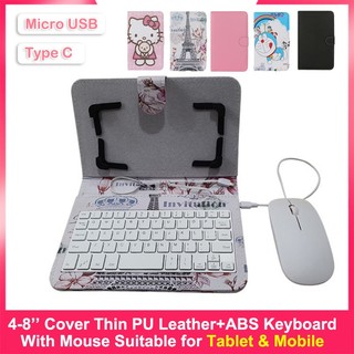 Bộ Bàn Phím + Chuột + Dây Da Di Động Cho Máy Tính Bảng 4.2-9inch Cho Realme Huawei Xiaomi Vivo Oppo Samsung Type-C / Micro-Usb