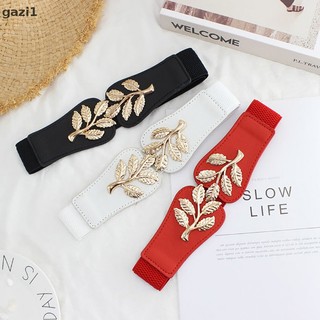 Thắt Lưng Da Co Giãn Họa Tiết Lá Kim Loại Phong Cách Retro Gzi1