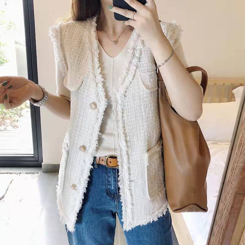 Áo Vest kiểu Pháp mới dành cho nữ không tay Tweed đa năng mới