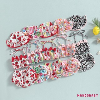 Mgg-baby Girl 3 Bộ Đồ Bơi Mùa Hè In Hình Trái Cây Băng Dây Áo Không Tay Đi Biển Quần Short Và Mũ Bộ Đồ Bơi