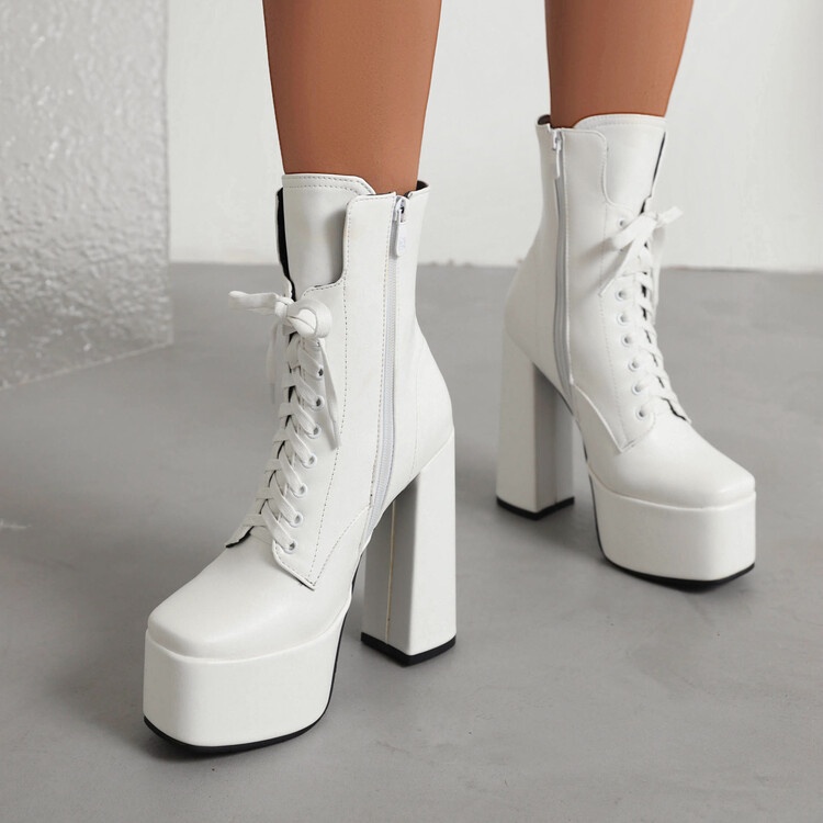 Giày Bốt Cao Gót Mũi Vuông Đế Dày Buộc Dây Cá Tính Hợp Thời Trang Cho Nữ Size 34-43 Z