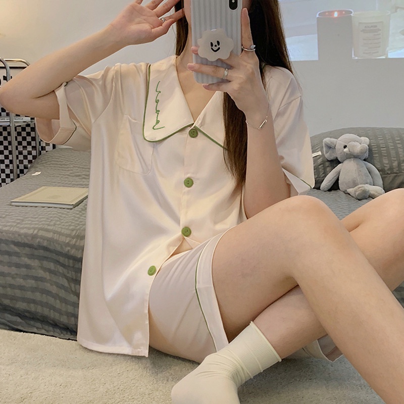 Bộ Đồ Ngủ Tay Ngắn Chất Lụa Lạnh Mỏng Nhẹ Thời Trang Mùa Hè Xinh Xắn Cho Nữ [Lff0703]