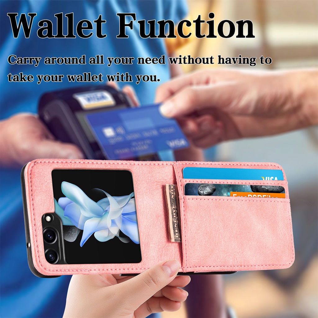 Da Pu Có Đựng Thẻ Ốp Lưng Điện Thoại Samsung Galaxy Z Flip 5 4 6 Flip5 Flip4 Flip6 5G Vỏ Bảo Vệ Mùa Thu
