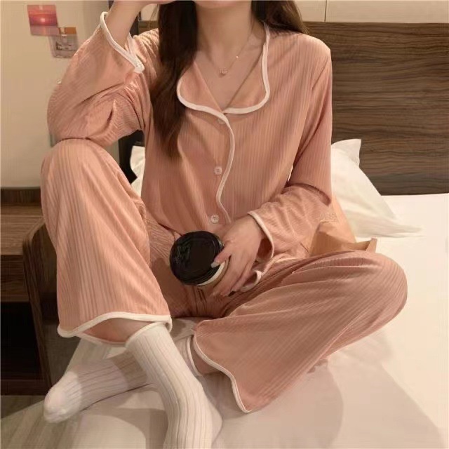 Bộ Đồ Ngủ Tay Dài Màu Sắc Đơn Giản Phong Cách Hàn Quốc Cho Nữ [Lff0807]