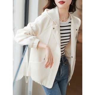 2023 spring new style textured all-match áo khoác ngắn có mũ trùm đầu phong cách thể thao thông thường áo khoác cardigan nữ mỏng hơn