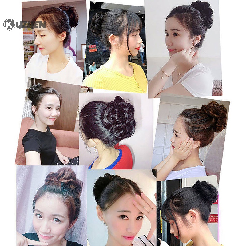Kuzhen tổng hợp búi tóc giả tóc đuôi ngựa nối tóc scrunchie sóng đàn hồi xoăn nóng