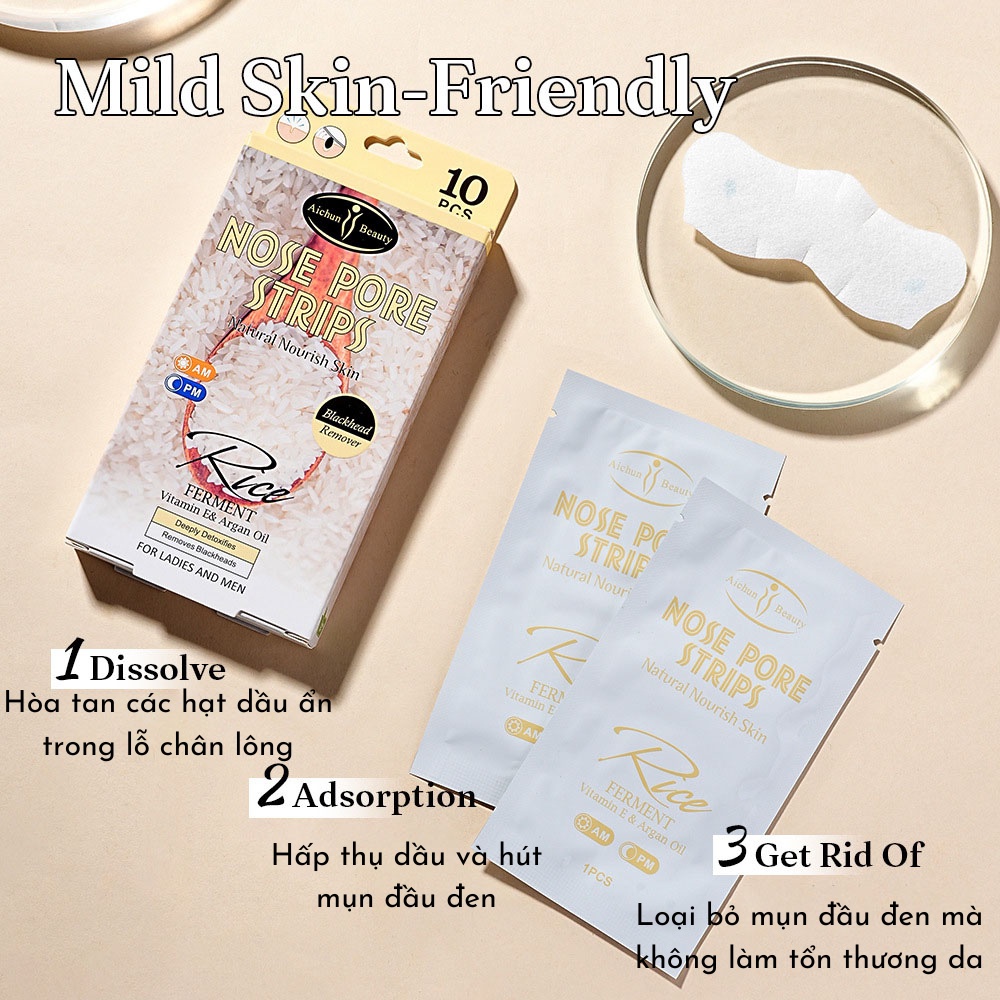 Hộp 10 Miếng Dán Lột Mụn Aichun Chiết Xuất Gạo Làm Sạch Mụn Đầu Đen Bã Nhờn Và Thu Nhỏ Lỗ Chân Lông