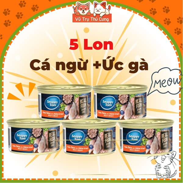 Combo 5 lon Pate Snappy Tom Premium cho Mèo 85g